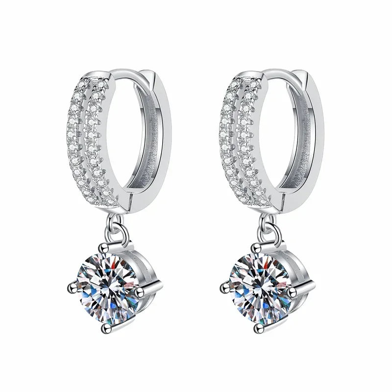 14K White Gold AU585 Platinum PT950 Earrings moissanite earrings classic four claw D color 1 carat earrings for women