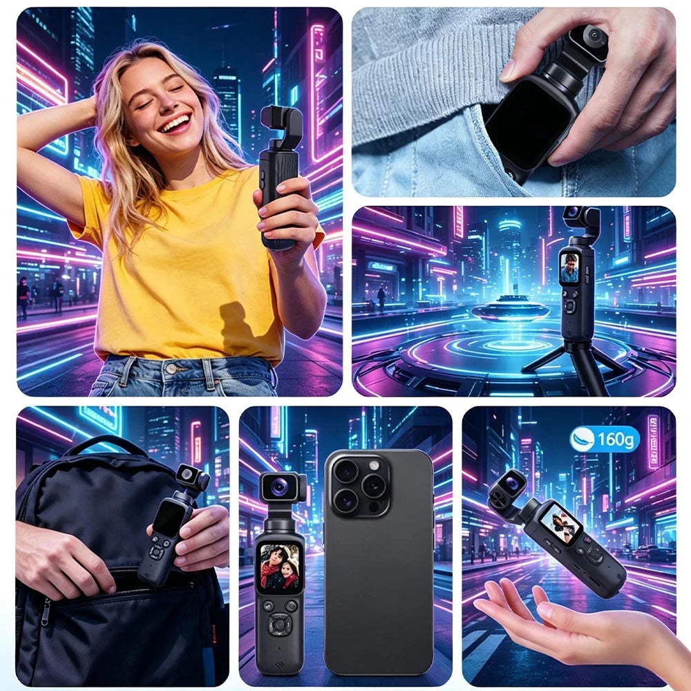 4K Action Camera 330° Face Tracking Gimbal Stabilizer 75MP Pixels WiFi Function Pocket Gimbal Camera for Vlog