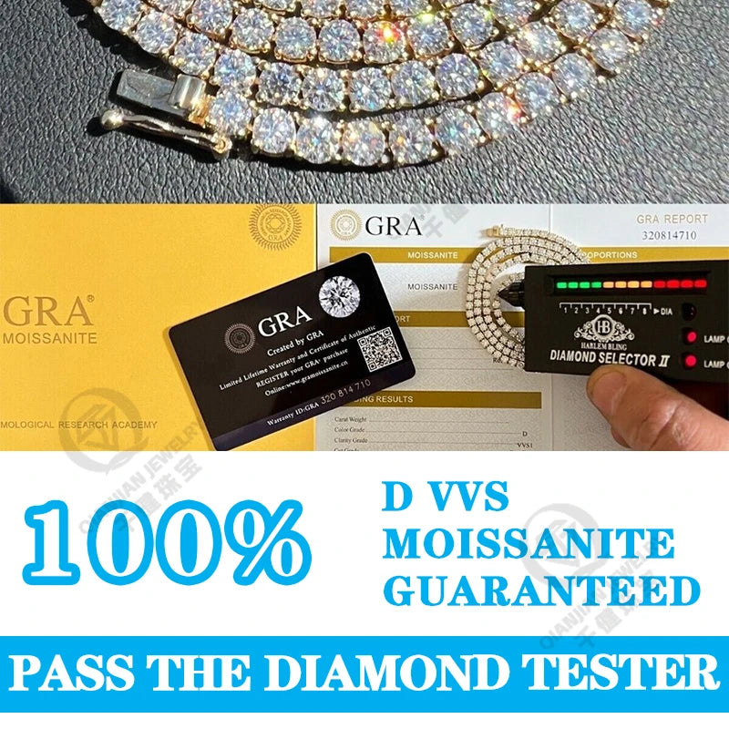 925 Silver D VVS Moissanite Tennis Bracelet Iced Out Moissanite Diamond Bracelet Gold Plated 3 - 6.5mm Luxury Tennis Chain