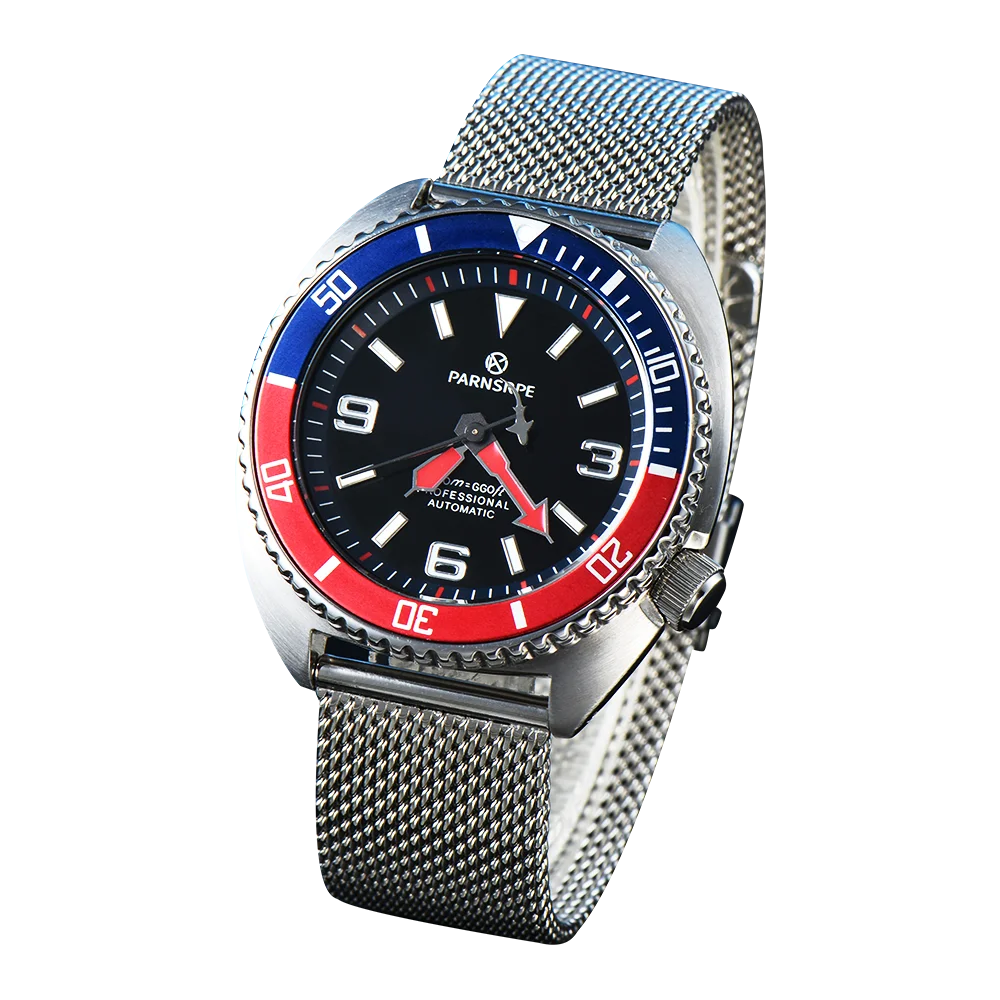 Luxury Men's Casual Red and Blue Watch, Fashionable Party Watch with NH35 Automatic Movement, Sapphire Glass, GMT Ceramic Bezel,
