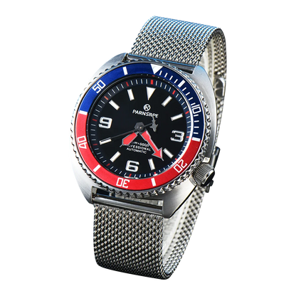 Luxury Men's Casual Red and Blue Watch, Fashionable Party Watch with NH35 Automatic Movement, Sapphire Glass, GMT Ceramic Bezel,