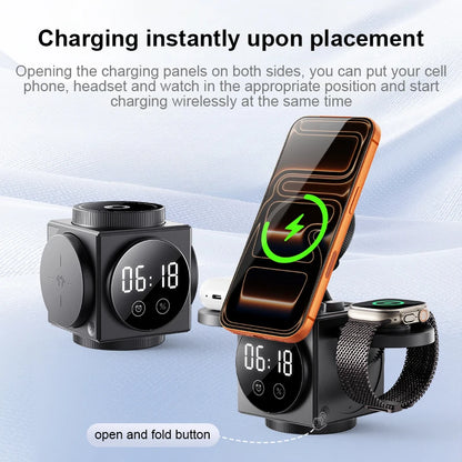 Transform Your Workspace with the 3-in-1 Multifunctional Wireless Charger Dock Station Featuring a Digital Clock and Night Light
