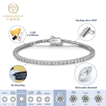 925 Silver D VVS Moissanite Tennis Bracelet Iced Out Moissanite Diamond Bracelet Gold Plated 3 - 6.5mm Luxury Tennis Chain