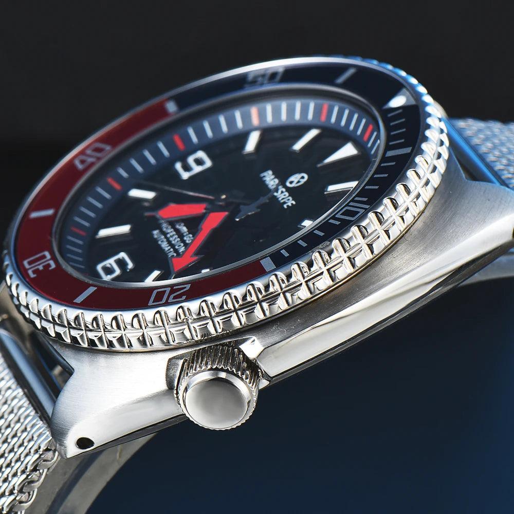 Luxury Men's Casual Red and Blue Watch, Fashionable Party Watch with NH35 Automatic Movement, Sapphire Glass, GMT Ceramic Bezel,