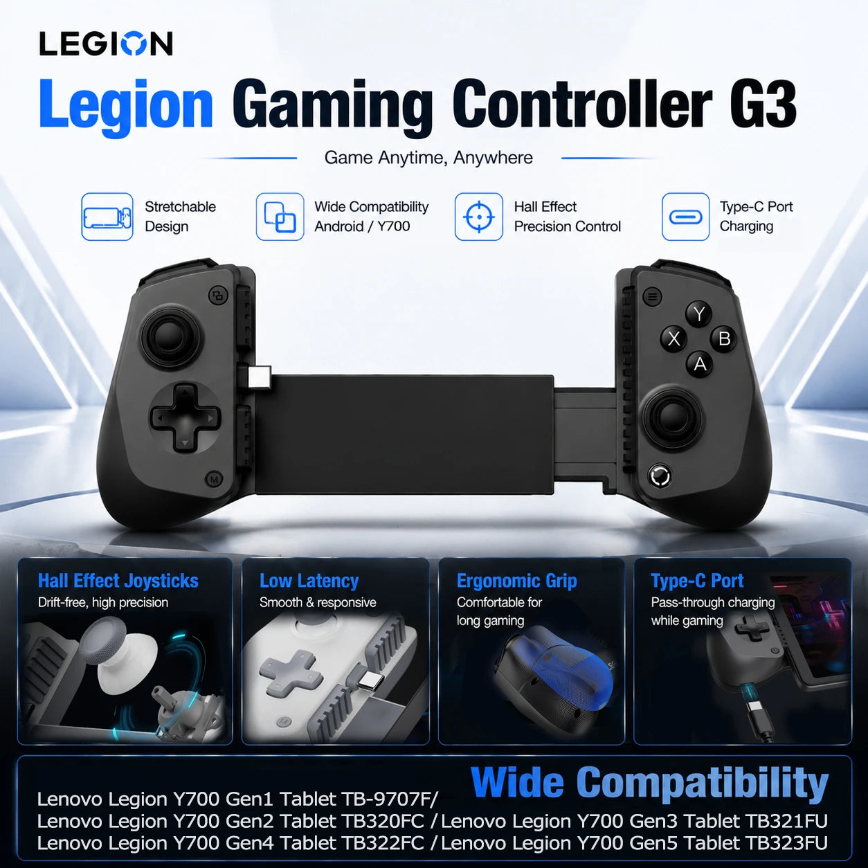 Legion Gaming Controller G3 Wired for Lenovo Y700 2026 Series Tablet Gen5 Gen1/2/3/4  Gamepad Type-C Extendable Android Devices