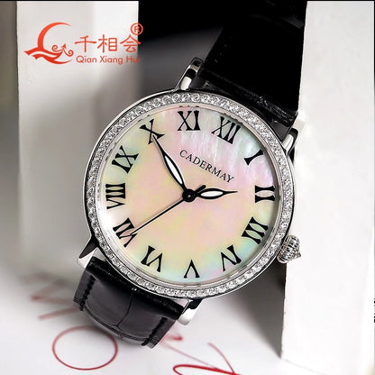 Luxury Men's Mechanical Wristwatch Natural Shell Luminous Hands with White Moissanite - Elegant Jewelry Timepiece for Gentlemen