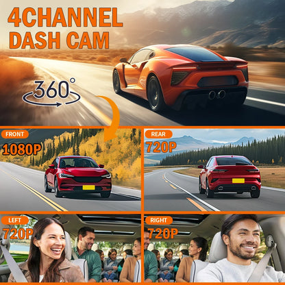 Dash Cam Vehicle DVR Video Recorder 4 Cameras for Cars Black Box Front Rear Internal Night Vision Loop Recording Dashcam Car 360