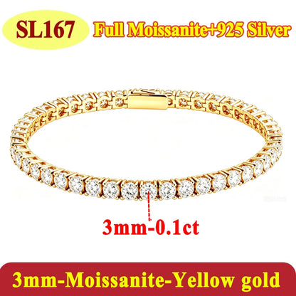 Luxury 2 2.5 3 4 5MM Full Moissanite Tennis Chain Couple Bracelets Plated Gold 925 Sterling Silver Jewelry Gift GRA Certified