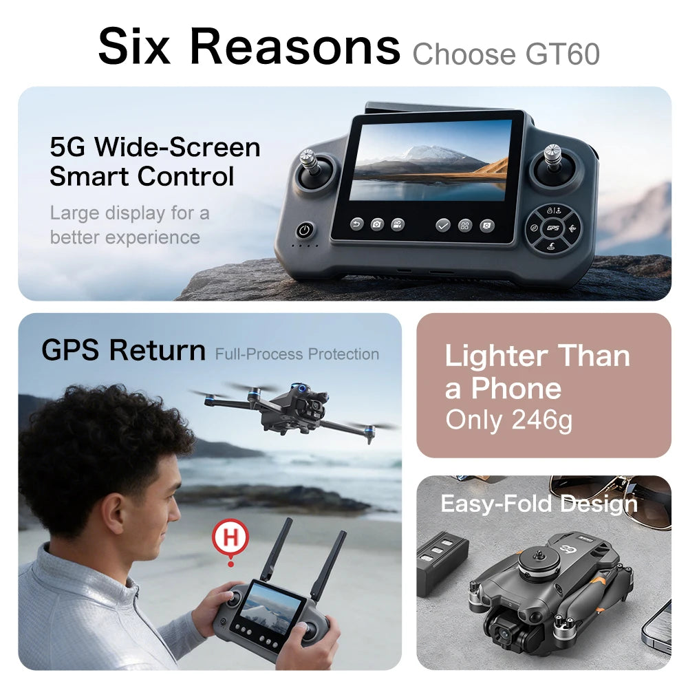 Lenovo GT60 Foldable GPS Drone 8K HD 4K With Screen Brushless Airdrop Obstacle Avoidance 5G FPV Dual Camera Quadcopter