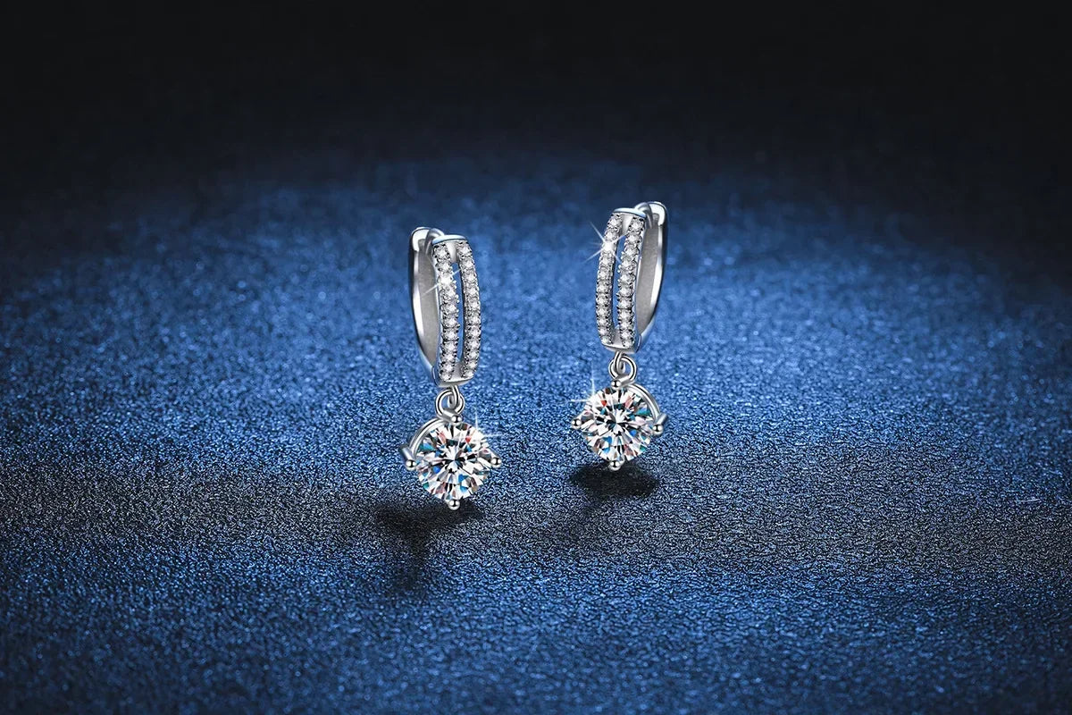 14K White Gold AU585 Platinum PT950 Earrings moissanite earrings classic four claw D color 1 carat earrings for women