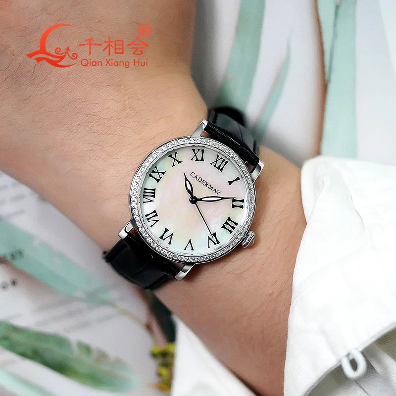 Luxury Men's Mechanical Wristwatch Natural Shell Luminous Hands with White Moissanite - Elegant Jewelry Timepiece for Gentlemen