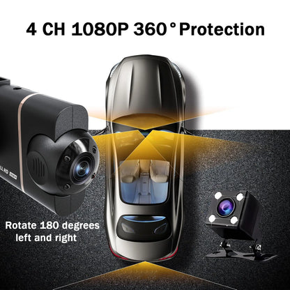 4 Cameras Dash Cam Car DVR WiFi HD 1080P Video Recorder 4 Channel Front Rear View Night Vision Black Box DVR For Vehicle Safety