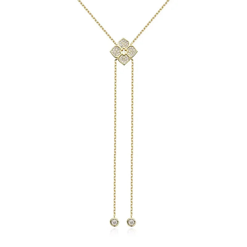 Smyoue Full Moissanite Necklaces Sparkling Flowers Long Chain Wedding Girls Gift Lab Diamond Pendant 925 Sterling Silver Jewelry