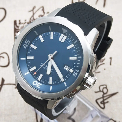 Luxury Men Automatic 47mm Watches Mechanical Blue Stainless Steel Sport Black Rubber Strap Luminous Dial NH35 Movement