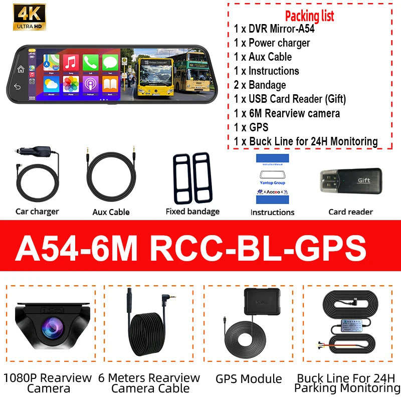 4K WiFi Car DVR Carplay Android Support GPS 24 Hours Parking Monitoring Dash Cam HD Night Vision Car Video Recorder