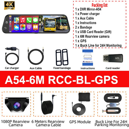 4K WiFi Car DVR Carplay Android Support GPS 24 Hours Parking Monitoring Dash Cam HD Night Vision Car Video Recorder