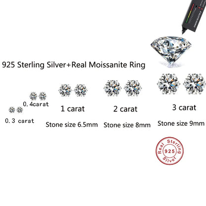 100% 925 sterling silver GRA Certified 0.3-3CT real Moissanite D color VVS1 six-jaw stud earrings Women Wedding Band Jewelry