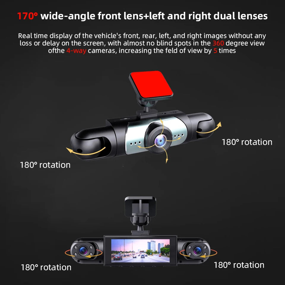 1080P Four-Channel DashCam Front Left Right Rear Car Camera Black Box Car DVR Video Recorder Night Vision 24H Parking