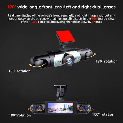 1080P Four-Channel DashCam Front Left Right Rear Car Camera Black Box Car DVR Video Recorder Night Vision 24H Parking