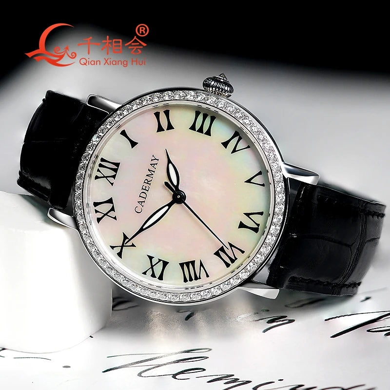 Luxury Men's Mechanical Wristwatch Natural Shell Luminous Hands with White Moissanite - Elegant Jewelry Timepiece for Gentlemen