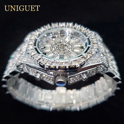 Luxury Watch For Men Full Iced Diamond Quartz Watches For Man Bright Zircon Hip Hop Hand Clock Luminous Waterproof reloj hombre