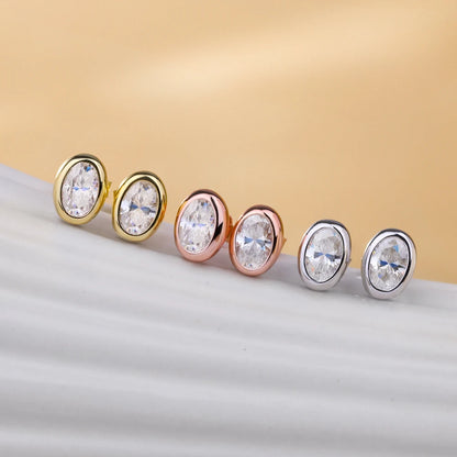 18K Gold Plated 0.5/1ct Moissanite Stud Earring for Women Bezel Set Oval Cut Lab Grown Diamond 925 Silver Jewelry With Certified