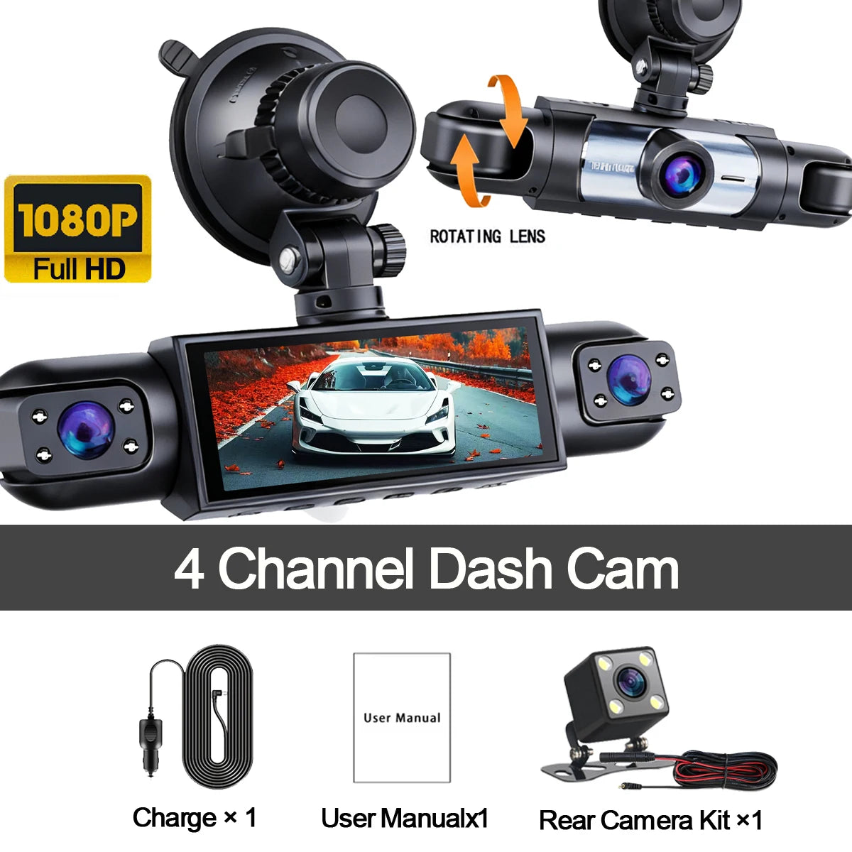 Dash Cam Vehicle DVR Video Recorder 4 Cameras for Cars Black Box Front Rear Internal Night Vision Loop Recording Dashcam Car 360