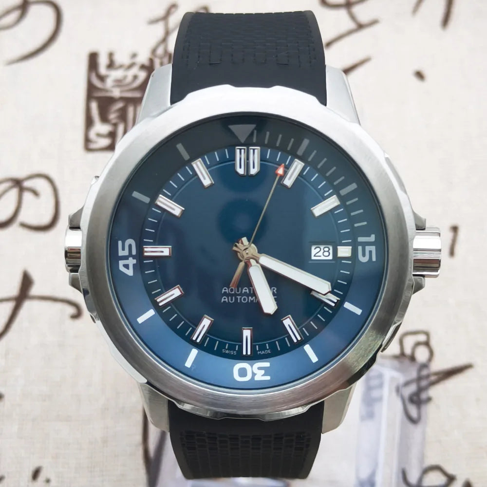 Luxury Men Automatic 47mm Watches Mechanical Blue Stainless Steel Sport Black Rubber Strap Luminous Dial NH35 Movement