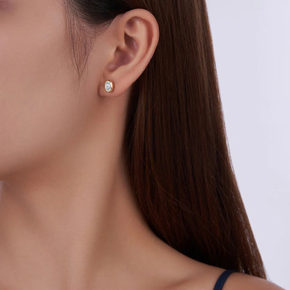 18K Gold Plated 0.5/1ct Moissanite Stud Earring for Women Bezel Set Oval Cut Lab Grown Diamond 925 Silver Jewelry With Certified