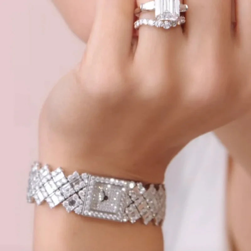 Bellux Luxury Diamond Inlaid Square Watches with Exquisite Temperament Versatile and Fashionable White Watch for Women