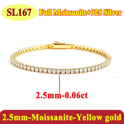 Luxury 2 2.5 3 4 5MM Full Moissanite Tennis Chain Couple Bracelets Plated Gold 925 Sterling Silver Jewelry Gift GRA Certified