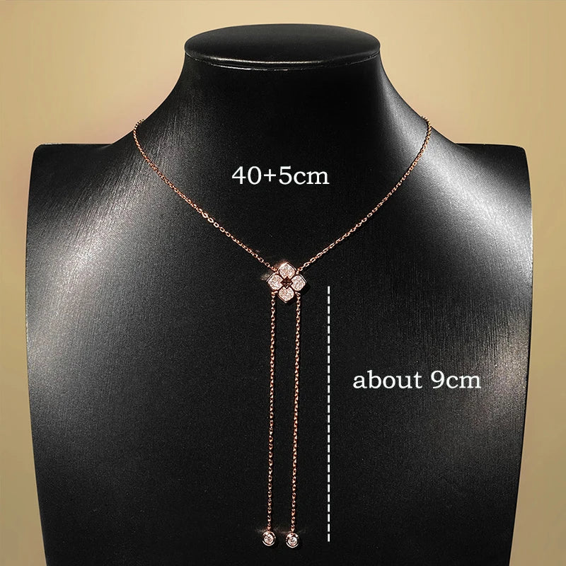 Smyoue Full Moissanite Necklaces Sparkling Flowers Long Chain Wedding Girls Gift Lab Diamond Pendant 925 Sterling Silver Jewelry