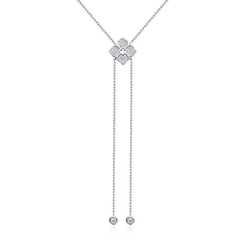 Smyoue Full Moissanite Necklaces Sparkling Flowers Long Chain Wedding Girls Gift Lab Diamond Pendant 925 Sterling Silver Jewelry