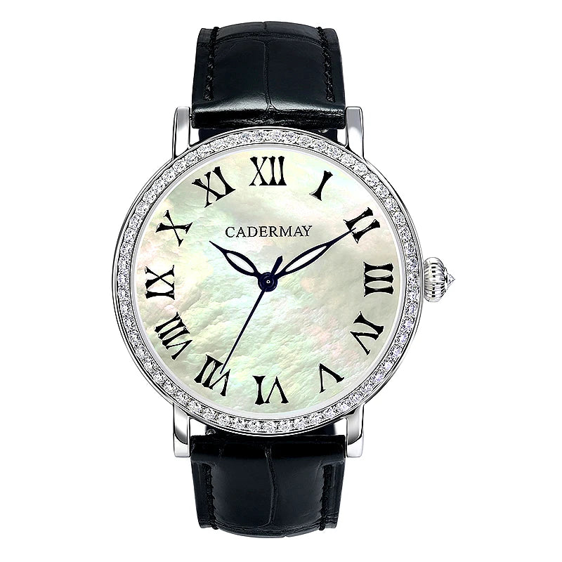 Luxury Men's Mechanical Wristwatch Natural Shell Luminous Hands with White Moissanite - Elegant Jewelry Timepiece for Gentlemen