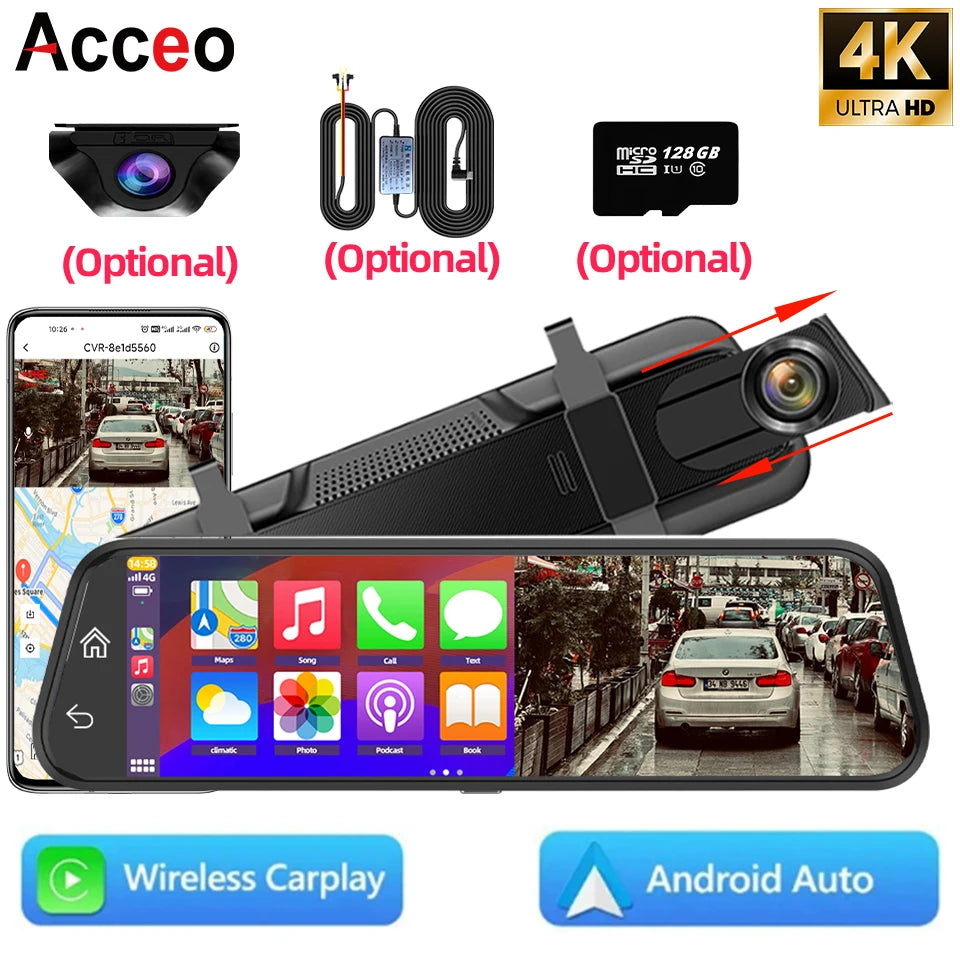 4K WiFi Car DVR Carplay Android Support GPS 24 Hours Parking Monitoring Dash Cam HD Night Vision Car Video Recorder