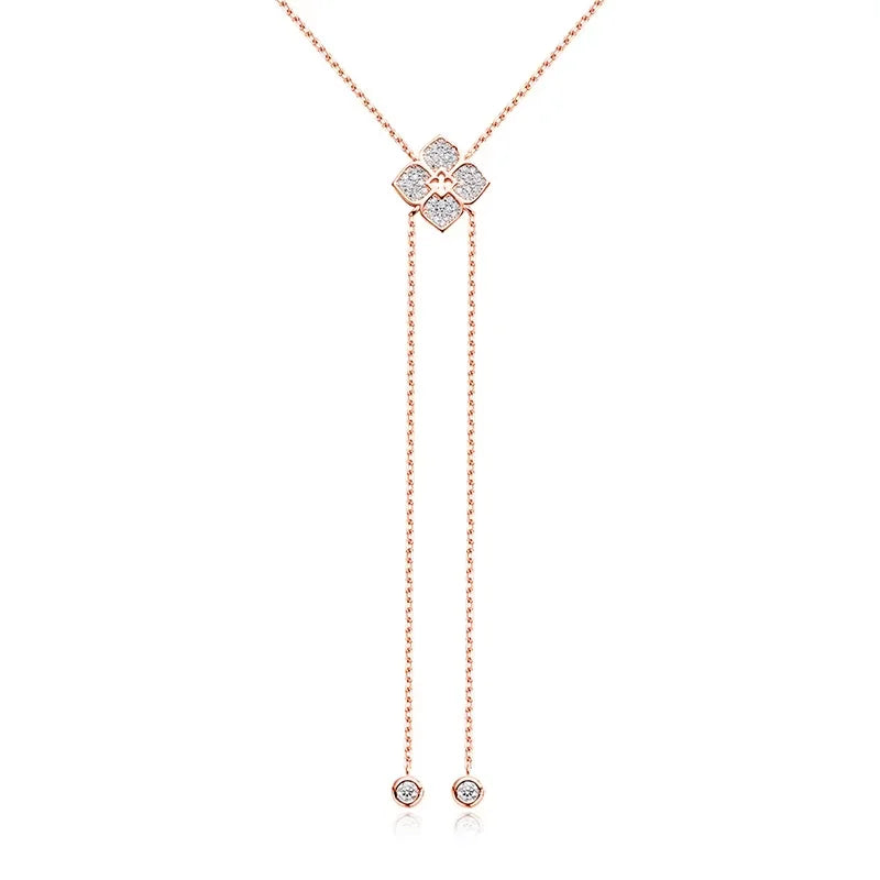 Smyoue Full Moissanite Necklaces Sparkling Flowers Long Chain Wedding Girls Gift Lab Diamond Pendant 925 Sterling Silver Jewelry