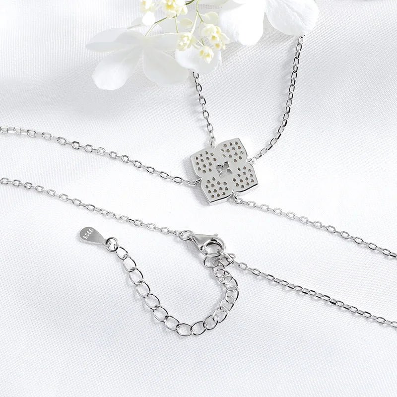 Smyoue Full Moissanite Necklaces Sparkling Flowers Long Chain Wedding Girls Gift Lab Diamond Pendant 925 Sterling Silver Jewelry