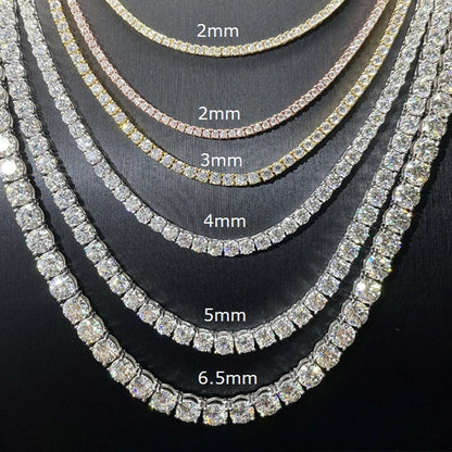 2-6.5mm Moissanite Tennis Chain 925 Silver Women Men