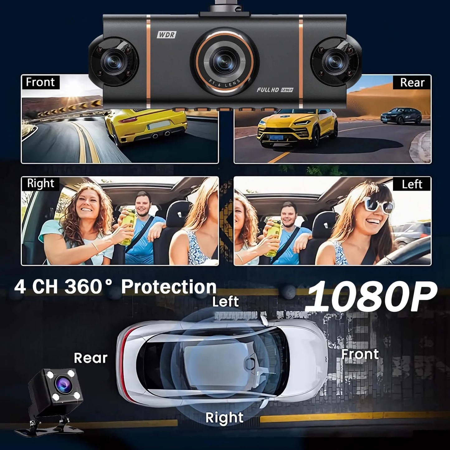 4 Cameras Dash Cam Car DVR WiFi HD 1080P Video Recorder 4 Channel Front Rear View Night Vision Black Box DVR For Vehicle Safety