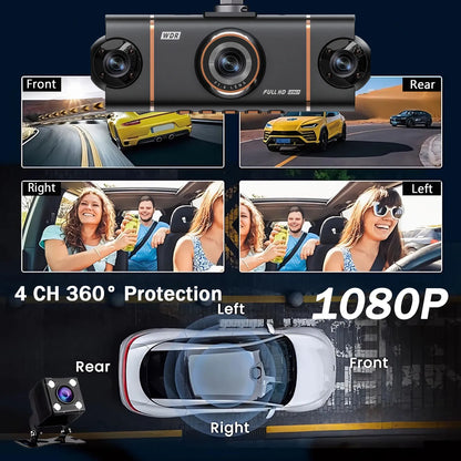 4 Cameras Dash Cam Car DVR WiFi HD 1080P Video Recorder 4 Channel Front Rear View Night Vision Black Box DVR For Vehicle Safety