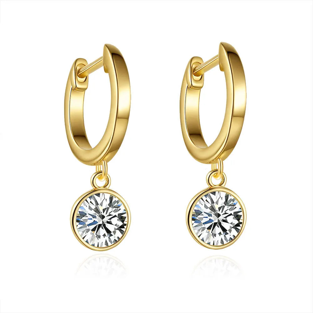 Luxury 100% Real 18k Gold Women's Diamond Earrings Round Moissanite Earrings