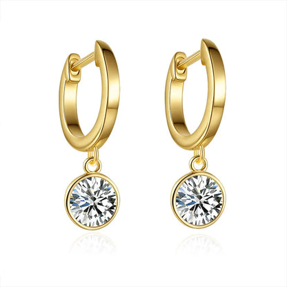 Luxury 100% Real 18k Gold Women's Diamond Earrings Round Moissanite Earrings