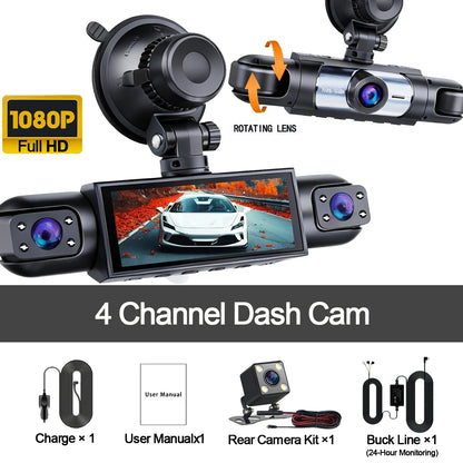 Dash Cam Vehicle DVR Video Recorder 4 Cameras for Cars Black Box Front Rear Internal Night Vision Loop Recording Dashcam Car 360