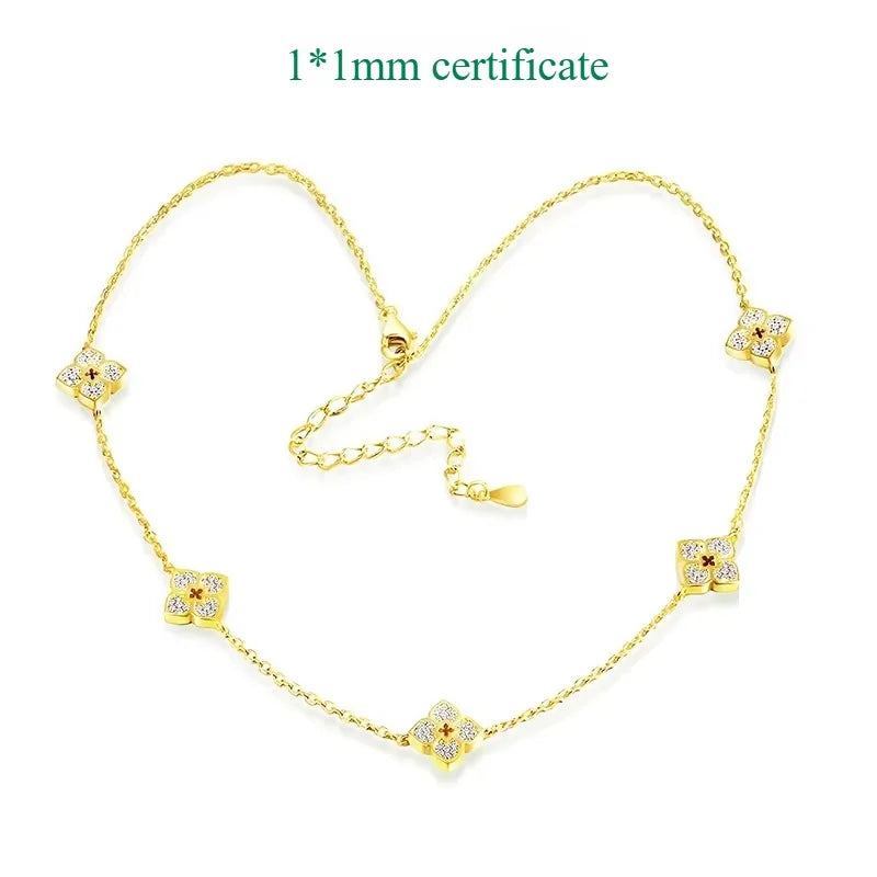 Smyoue 18k Plated Flower Moissanite Choker Necklace for Women Girls Neck Chain Sparkling 925 Sterling Silver Jewelry Pendant