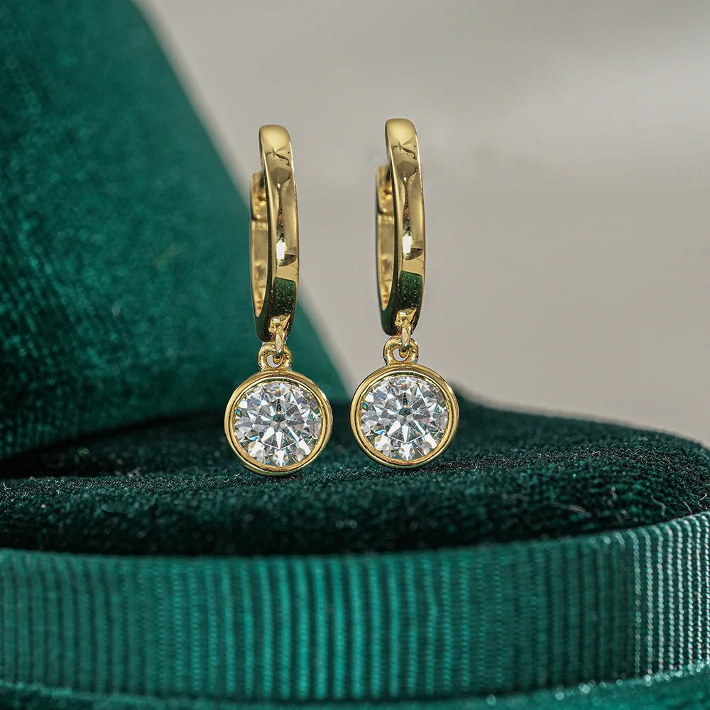 Luxury 100% Real 18k Gold Women's Diamond Earrings Round Moissanite Earrings
