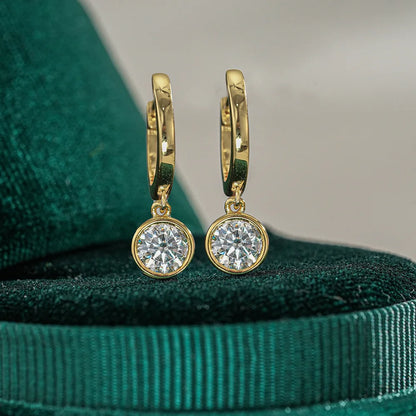 Luxury 100% Real 18k Gold Women's Diamond Earrings Round Moissanite Earrings