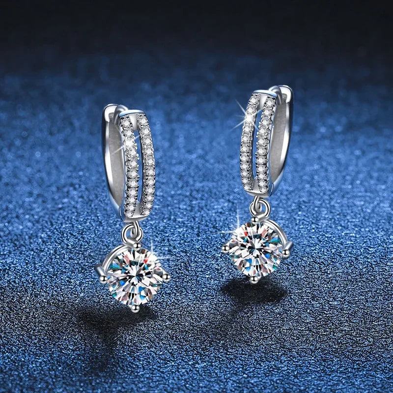 14K White Gold AU585 Platinum PT950 Earrings moissanite earrings classic four claw D color 1 carat earrings for women