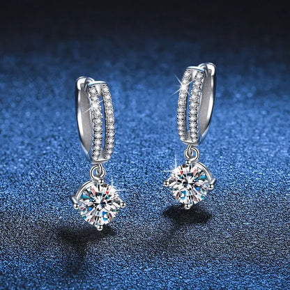 14K White Gold AU585 Platinum PT950 Earrings moissanite earrings classic four claw D color 1 carat earrings for women