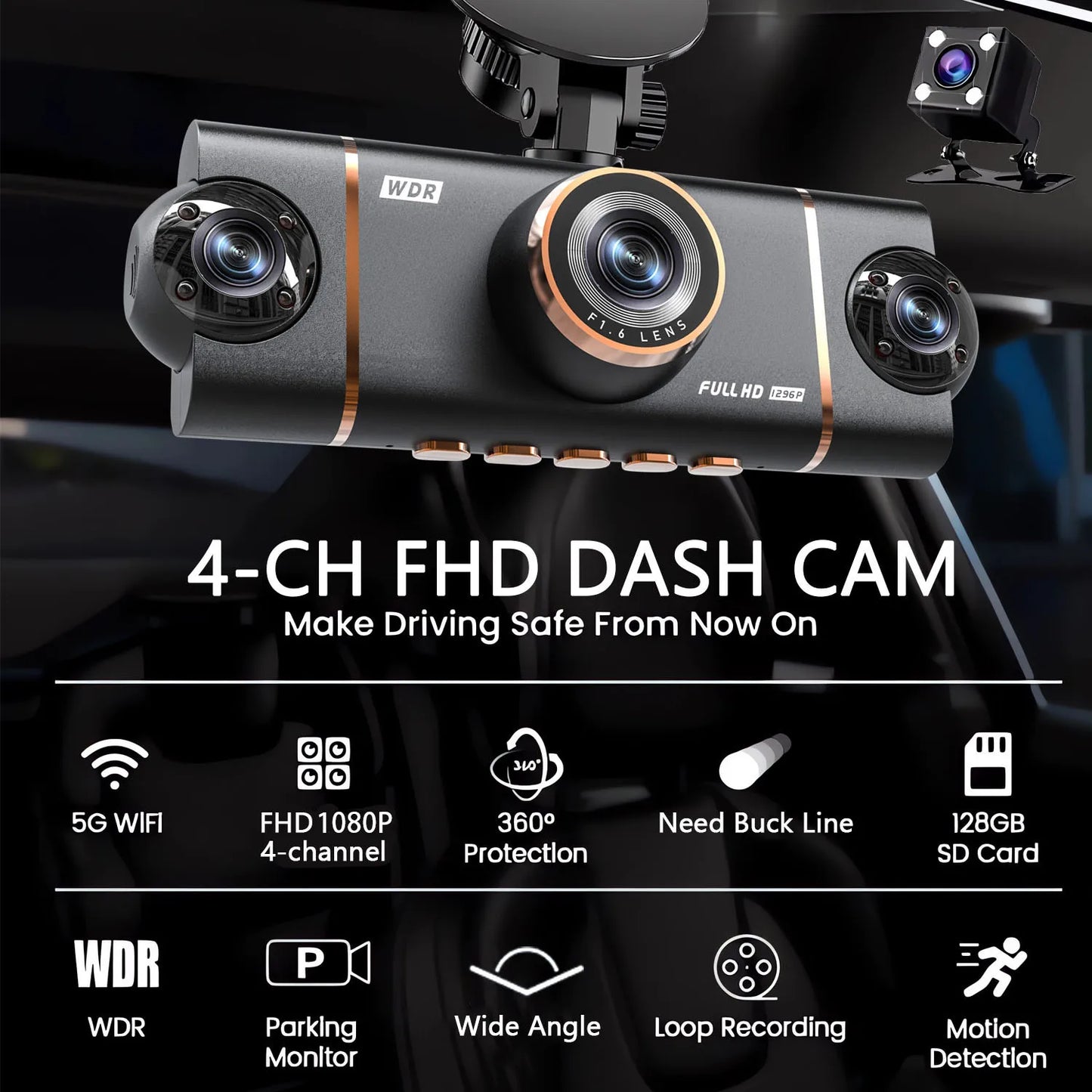 4 Cameras Dash Cam Car DVR WiFi HD 1080P Video Recorder 4 Channel Front Rear View Night Vision Black Box DVR For Vehicle Safety