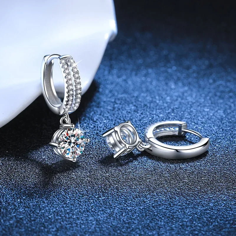 14K White Gold AU585 Platinum PT950 Earrings moissanite earrings classic four claw D color 1 carat earrings for women